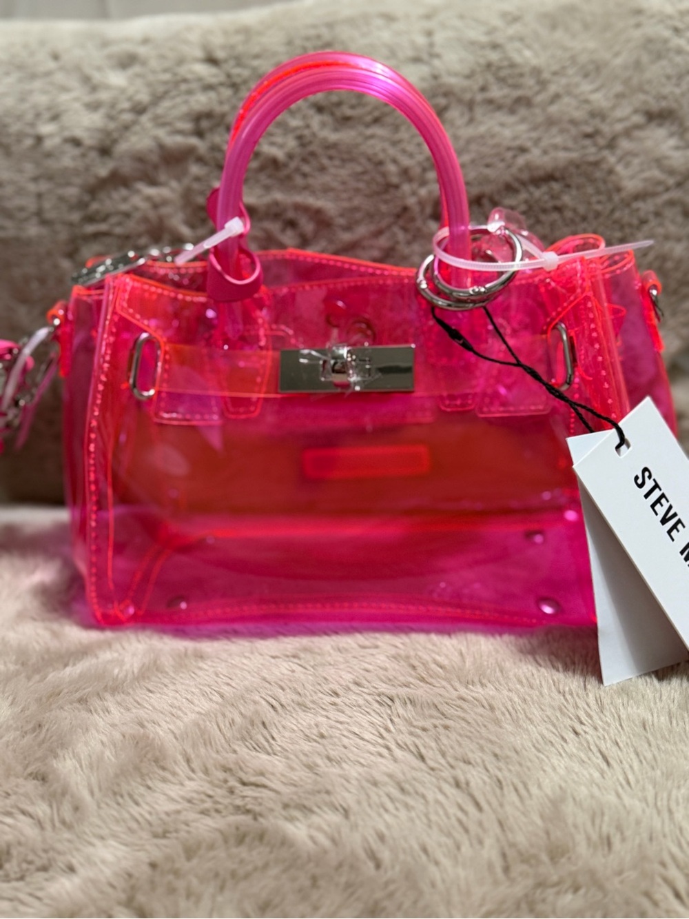 Steve Madden Neon Pink Clear Satchel